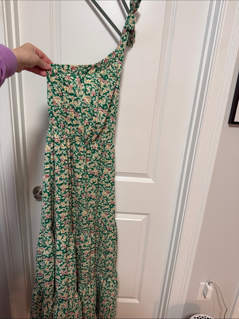 Green Floral One-Shoulder Midi/Maxi Dress with Tie Strap
